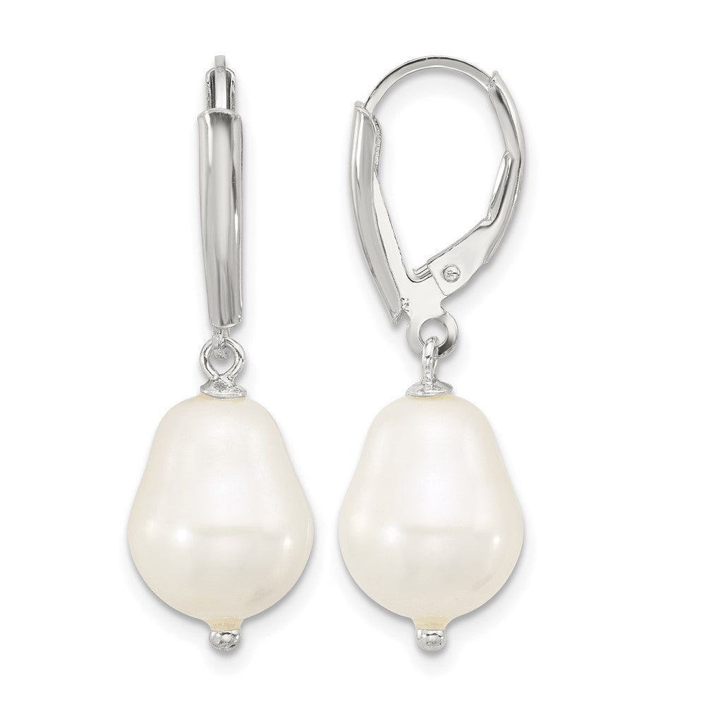 Sterling Silver Polished Teardrop FWC Pearl Leverback Dangle Earrings