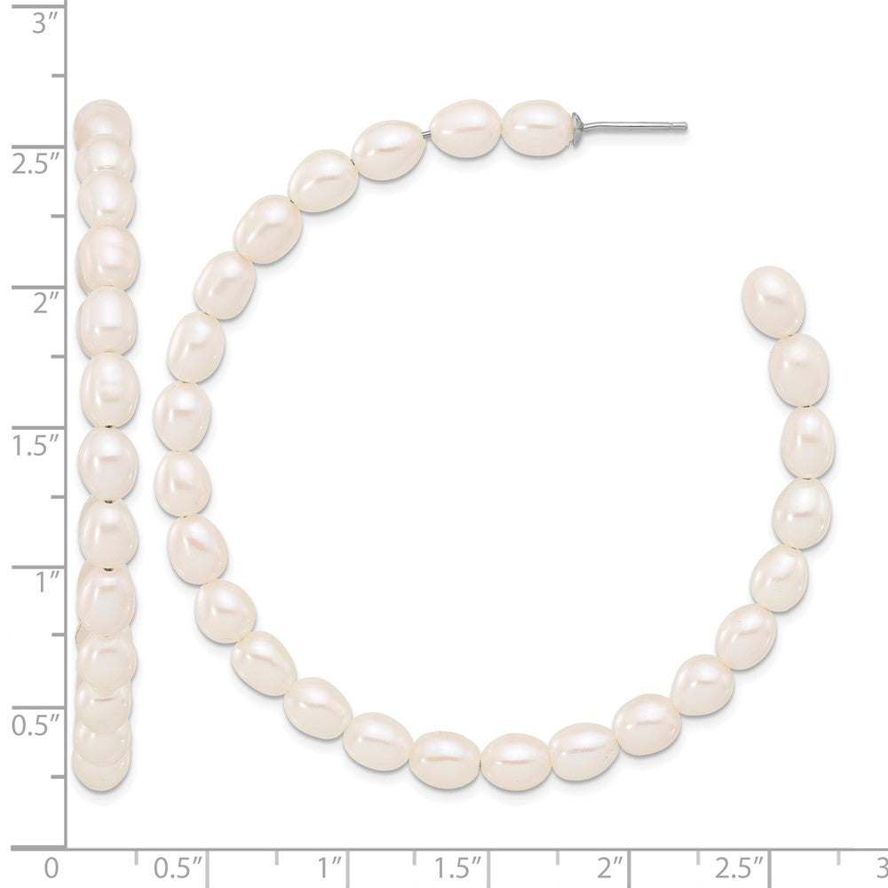 Sterling Silver RH-plated 5-6mm Rice FWC Pearl Post C-Hoop Earrings
