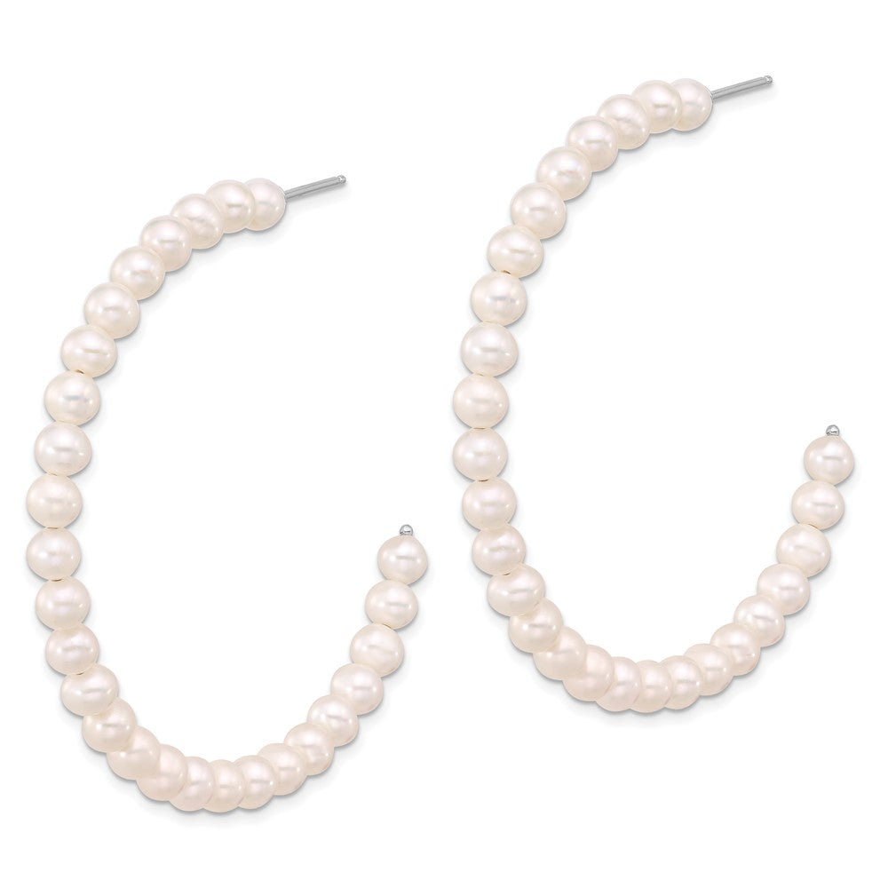 Sterling Silver RH-plated 4-5mm Semi-round FWC Pearl C-Hoop Earrings