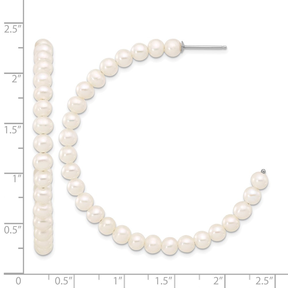 Sterling Silver RH-plated 4-5mm Semi-round FWC Pearl C-Hoop Earrings