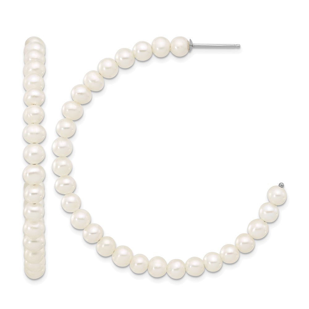 Sterling Silver RH-plated 4-5mm Semi-round FWC Pearl C-Hoop Earrings