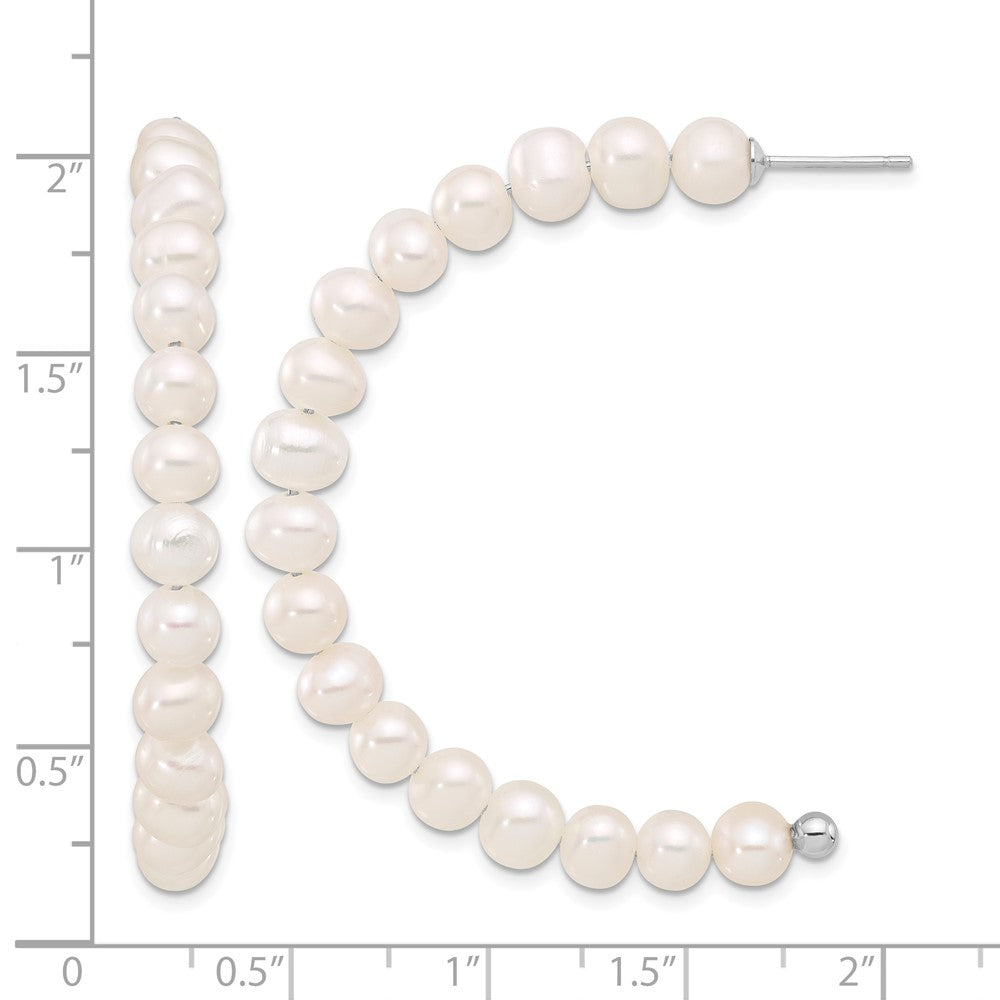 Sterling Silver Rhodium-plated 5-6mm FWC Pearl Post J-Hoop Earrings