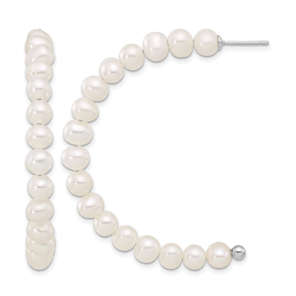 Sterling Silver Rhodium-plated 5-6mm FWC Pearl Post J-Hoop Earrings