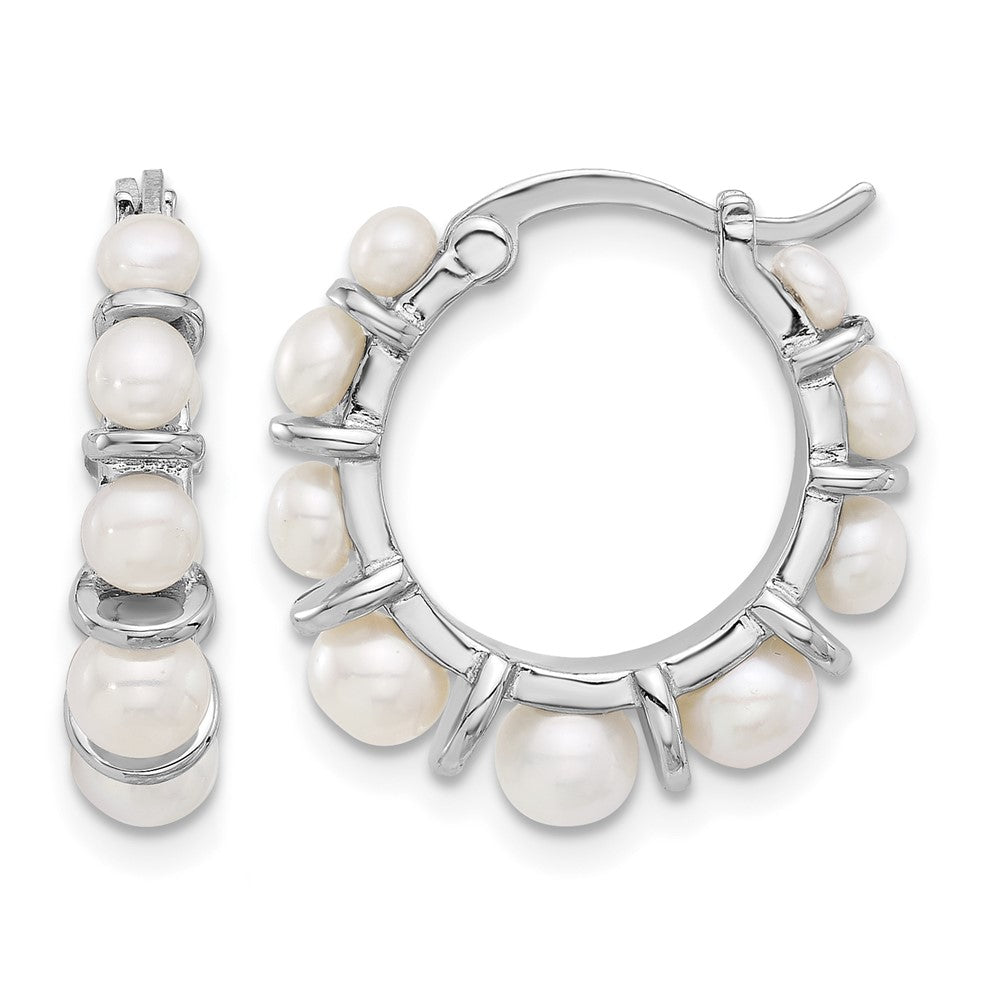 Sterling Silver Rhodium-plated 2-5mm FWC Pearl Round Hoop Earrings