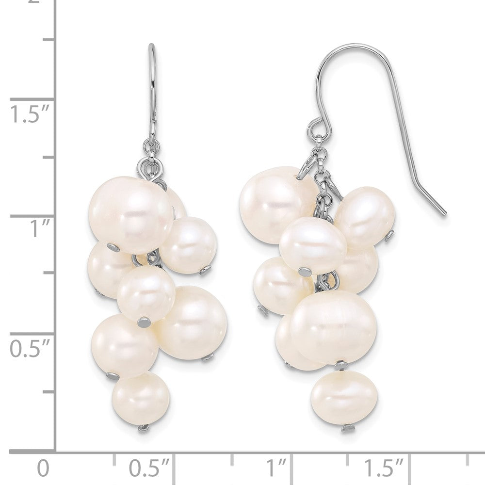 Sterling Silver Rhodium-plated 6-10mm White FWC Pearl Dangle Earrings