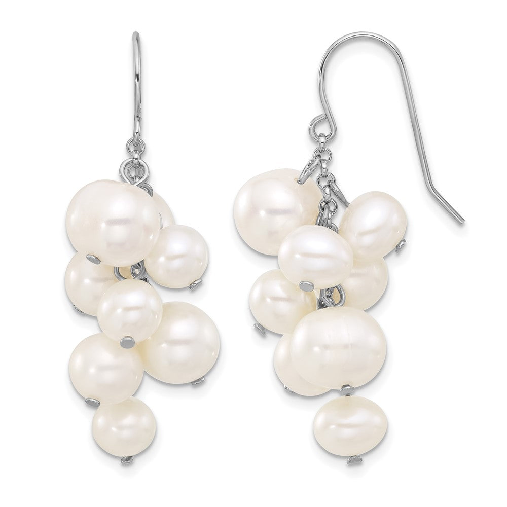 Sterling Silver Rhodium-plated 6-10mm White FWC Pearl Dangle Earrings
