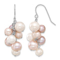 Sterling Silver RH-plated 6-10mm Multicolor FWC Pearl Dangle Earrings