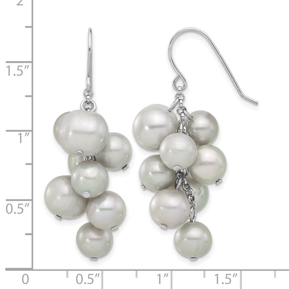Sterling Silver Rhodium-plated 6-10mm Grey FWC Pearl Dangle Earrings