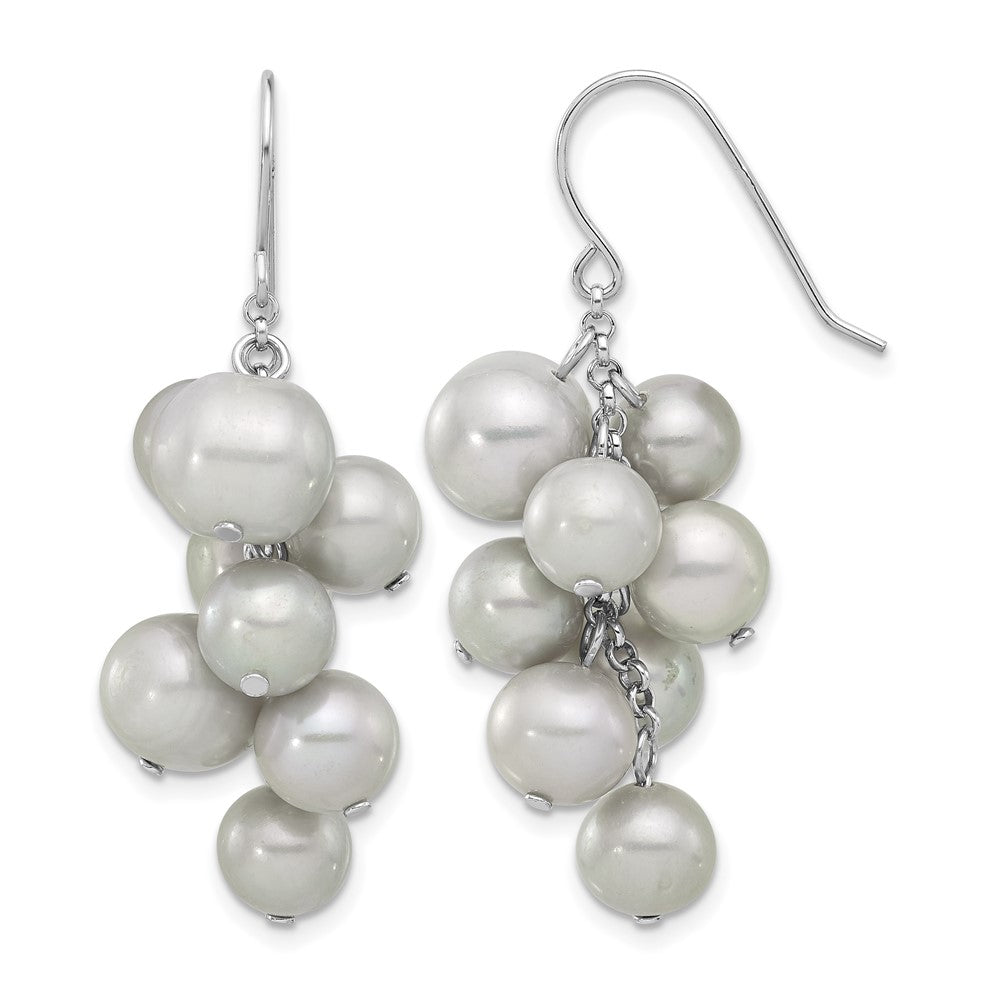 Sterling Silver Rhodium-plated 6-10mm Grey FWC Pearl Dangle Earrings