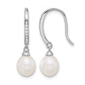 Sterling Silver RH-plated Polished 7-8mm FWC Pearl and CZ Dangle Earrings