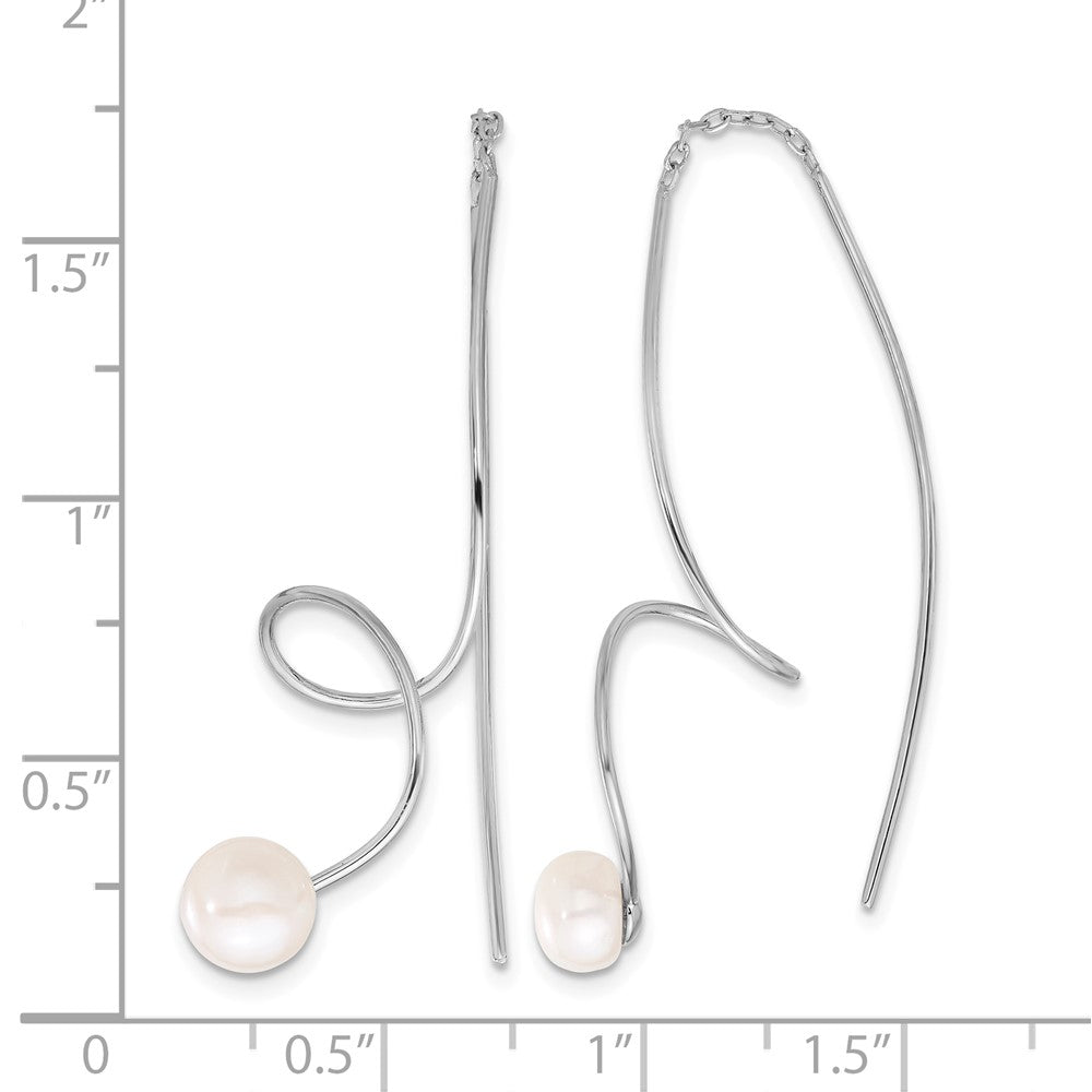 Sterling Silver RH-plated 6-7mm FWC Pearl Twisted Threader Earrings