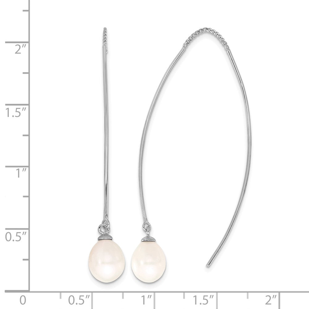 Sterling Silver RH-plated 7-8mm FWC Teardrop Pearl Threader Earrings