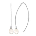Sterling Silver RH-plated 7-8mm FWC Teardrop Pearl Threader Earrings
