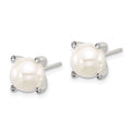 Sterling Silver Polished/Twisted CZ and Synthetic Pearl Post Earrings