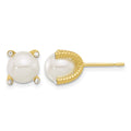 Sterling Silver Gold-tone Polished/Twisted CZ and Syn. Pearl Post Earrings
