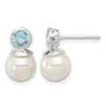 Sterling Silver Polished Blue CZ and 8-8.5mm Glass Pearl Post Earrings
