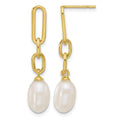 Sterling Silver Gold-tone Polished Synthetic Pearl Link Dangle Earrings