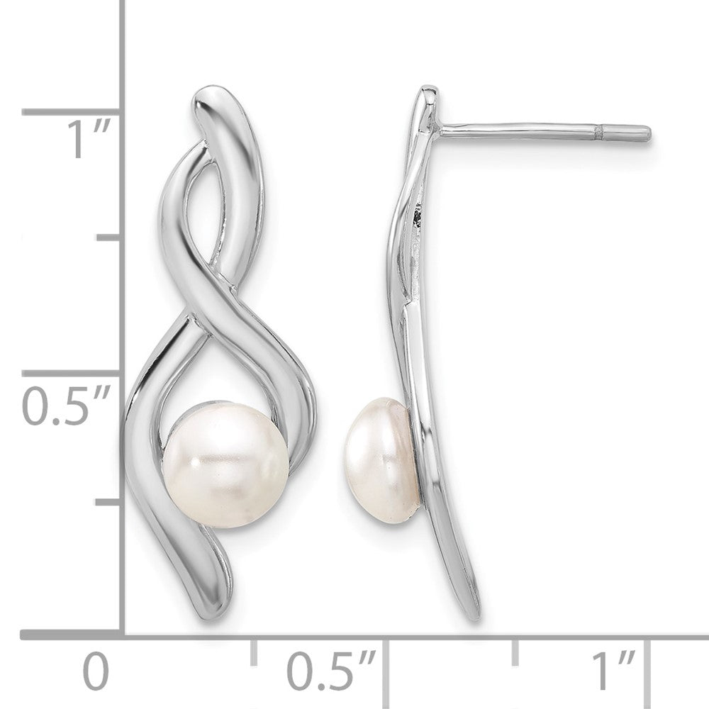 Sterling Silver Rhodium-plated Fancy Twist Glass Pearl Post Dangle Earrings