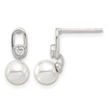 Sterling Silver E-coated Polished 6-7mm Shell Pearl and CZ Post Earrings