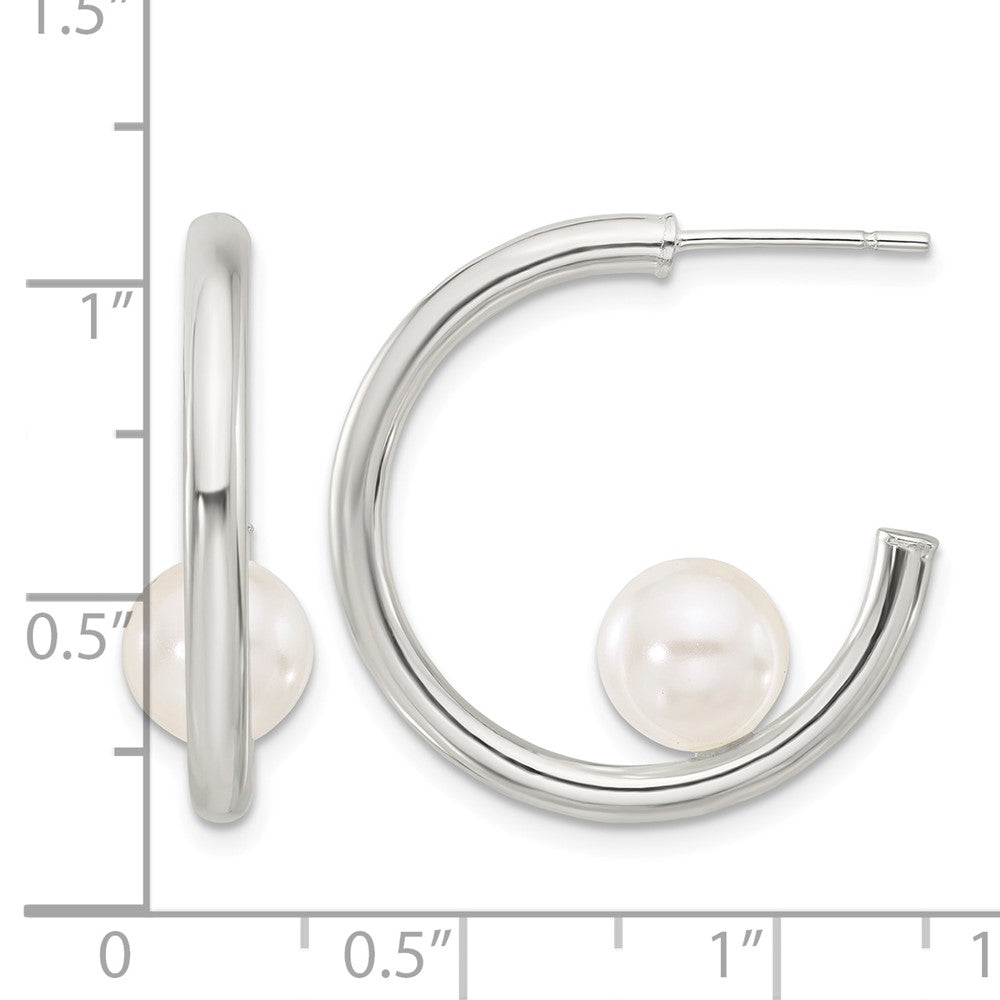 Sterling Silver Polished 8mm Synthetic Pearl Post C-Hoop Earrings