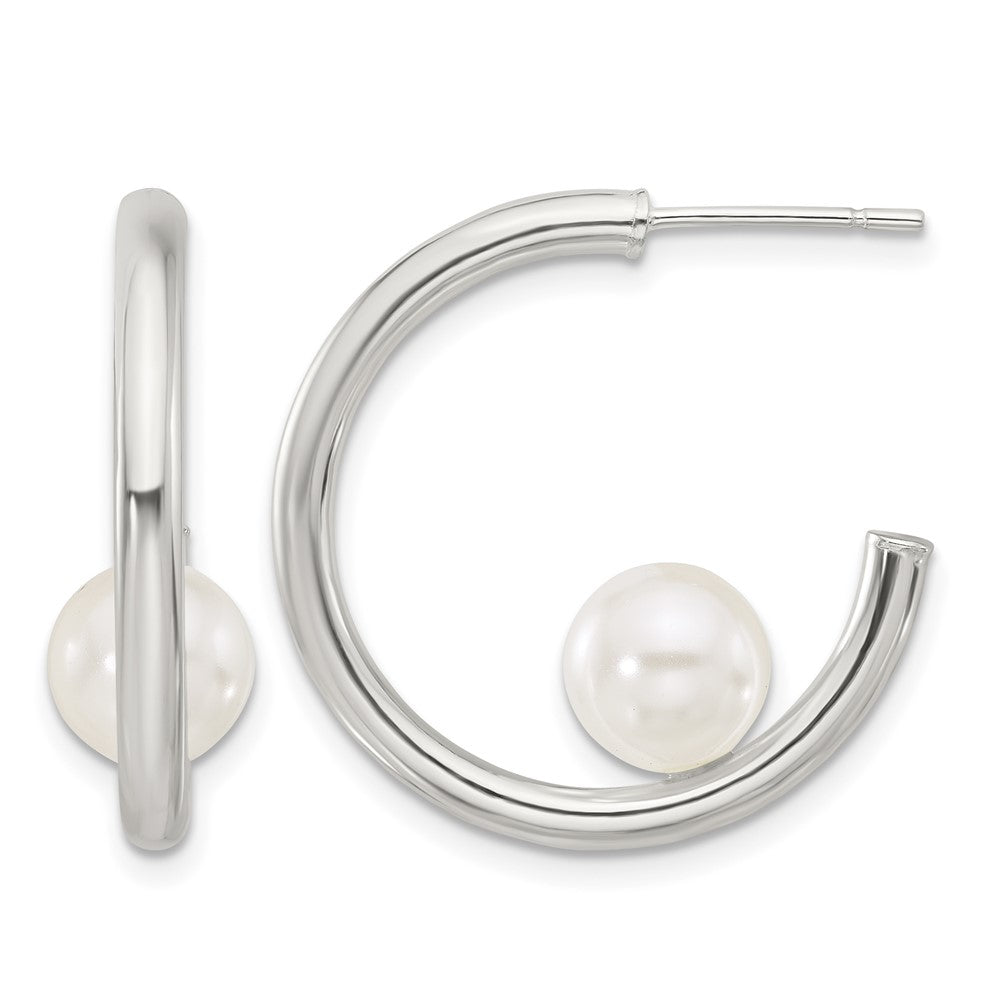 Sterling Silver Polished 8mm Synthetic Pearl Post C-Hoop Earrings