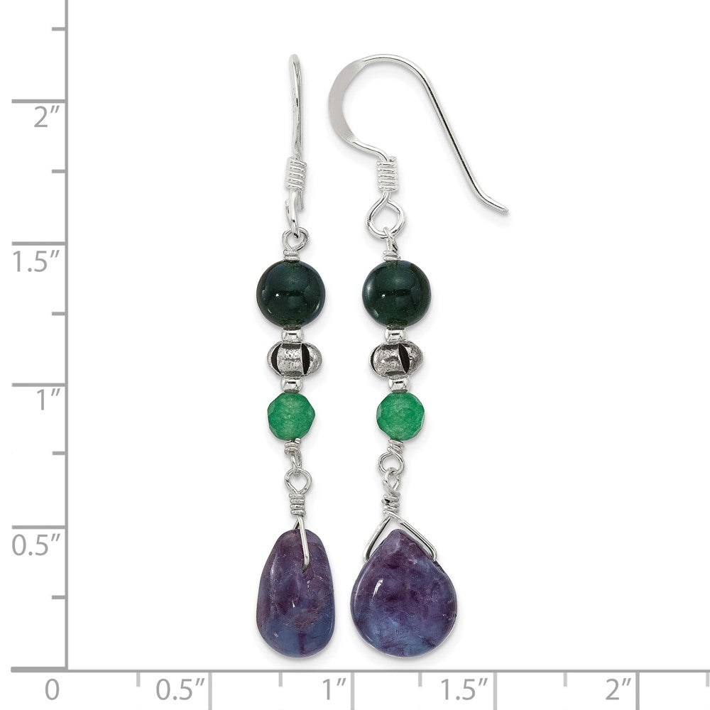 Sterling Silver Antiqued Aventurine/Fluorite/Quartz Dangle Earrings