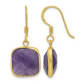 Sterling Silver Gold-plated Polished Cushion Amethyst Dangle Earrings