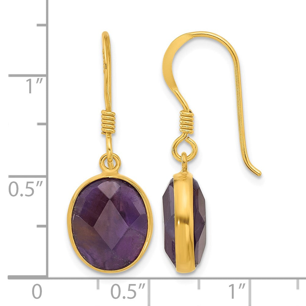 Sterling Silver Gold-plated Polished Oval Amethyst Dangle Earrings