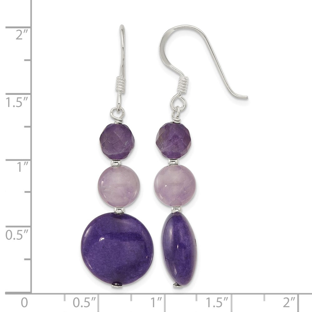 Sterling Silver Polished Amethyst and Purple Quartz Dangle Earrings