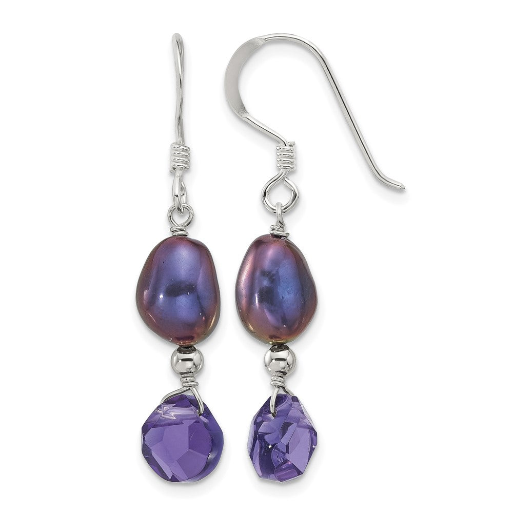 Sterling Silver Polished FWC Pearl and Purple Quartz Dangle Earrings