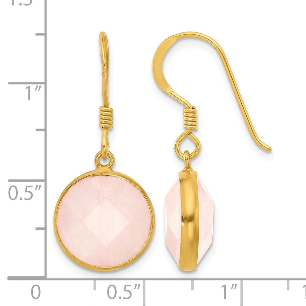 Sterling Silver Gold-plated Polished Round Rose Quartz Dangle Earrings
