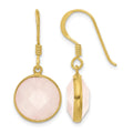 Sterling Silver Gold-plated Polished Round Rose Quartz Dangle Earrings