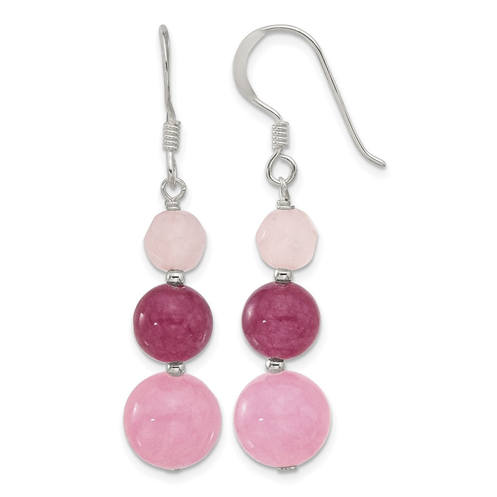 Sterling Silver Polished Pink/Rose/Strawberry Quartz Dangle Earrings