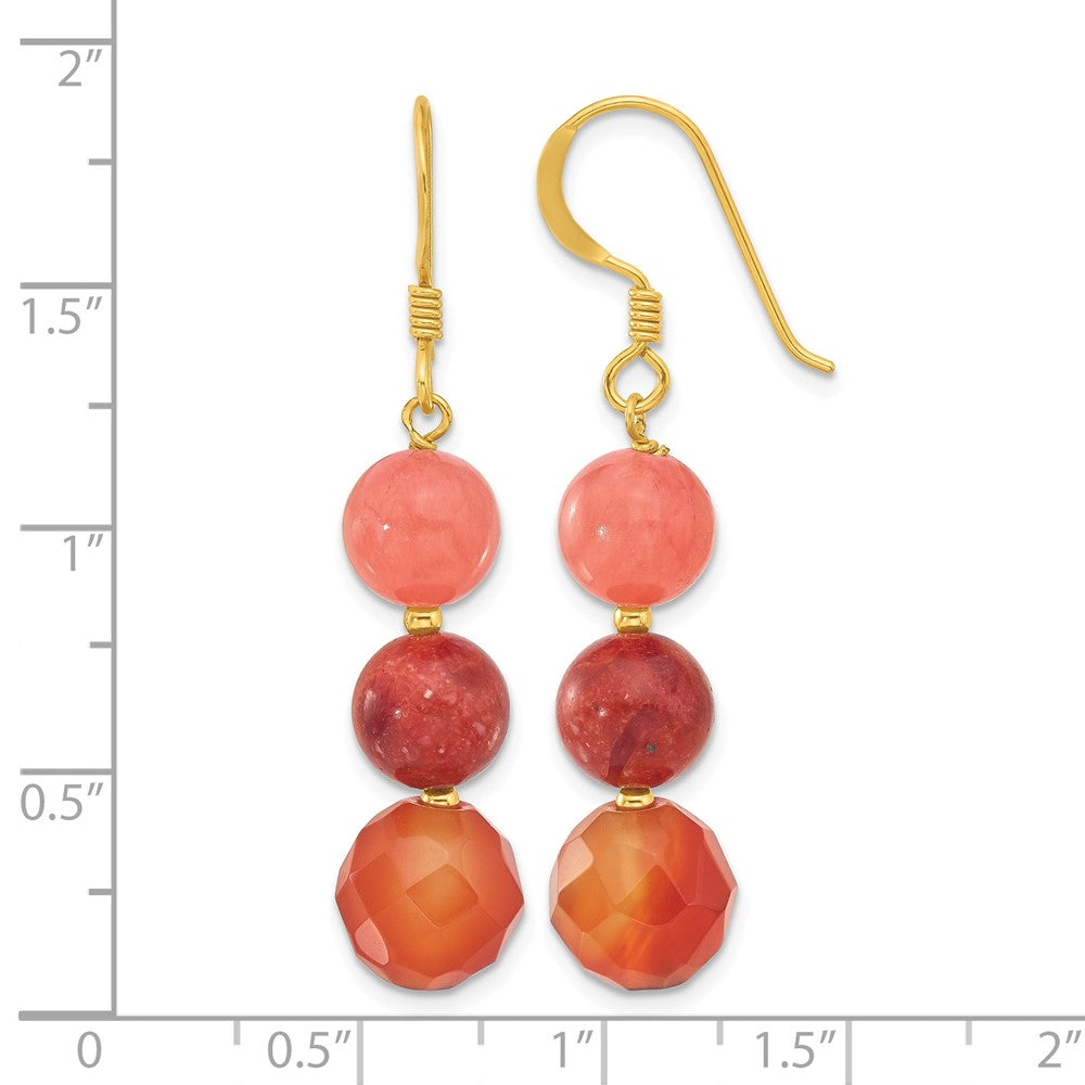 Sterling Silver Gold-plated Carnelian/Quartz/Recon. Coral Dangle Earrings