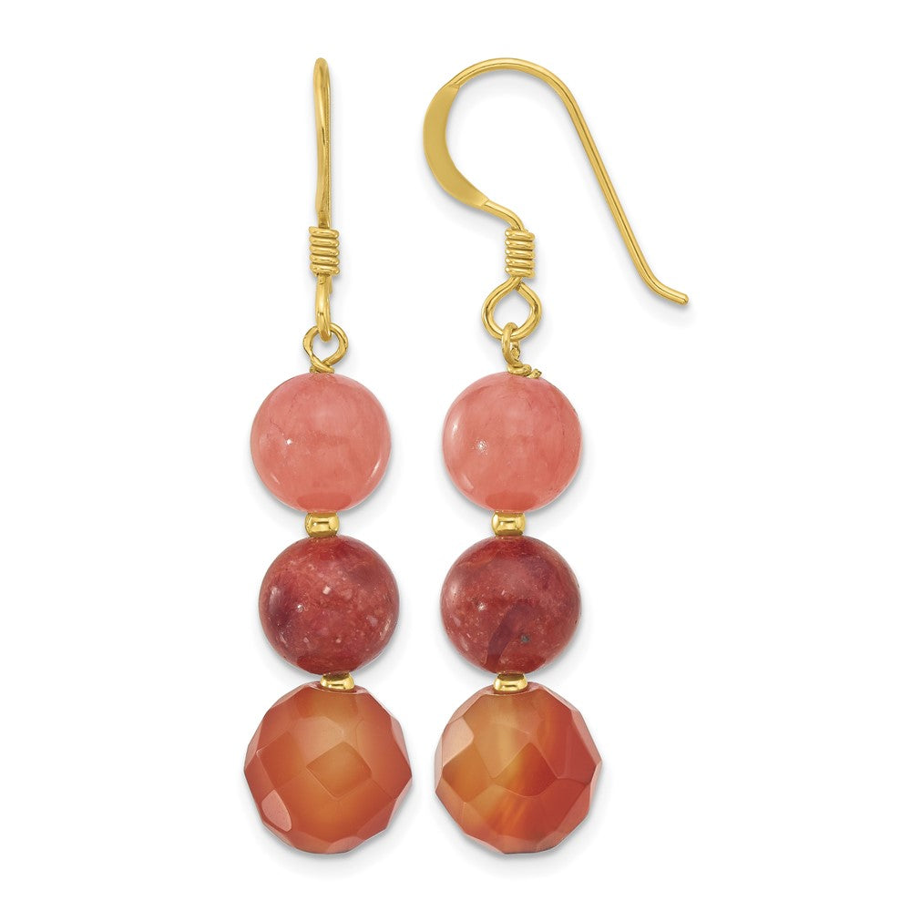 Sterling Silver Gold-plated Carnelian/Quartz/Recon. Coral Dangle Earrings
