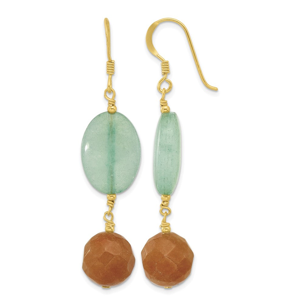 Sterling Silver Gold-plated Red Aventurine and Blue Quartz Dangle Earrings