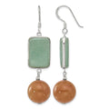 Sterling Silver Polished Green and Red Aventurine Dangle Earrings