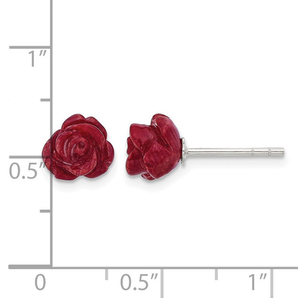 Sterling Silver Polished Red Coral Rose Post Earrings