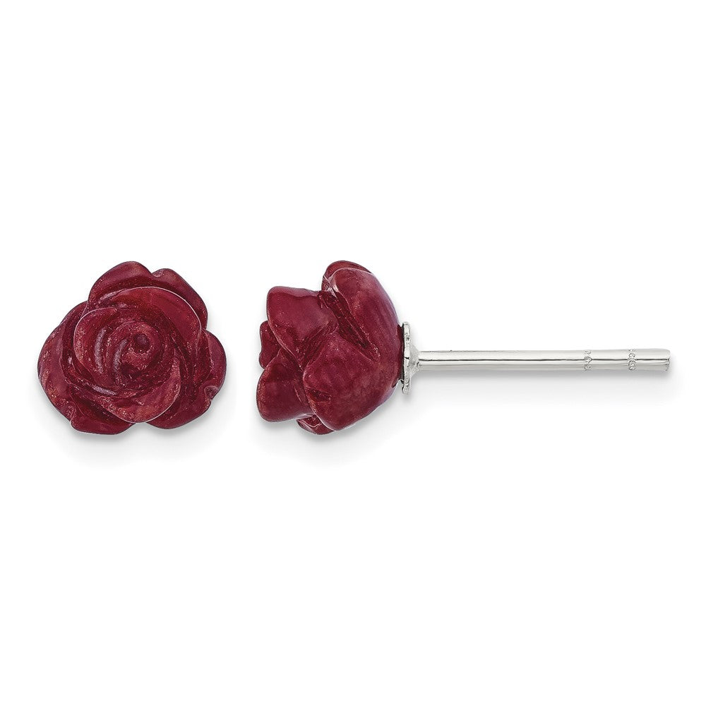 Sterling Silver Polished Red Coral Rose Post Earrings