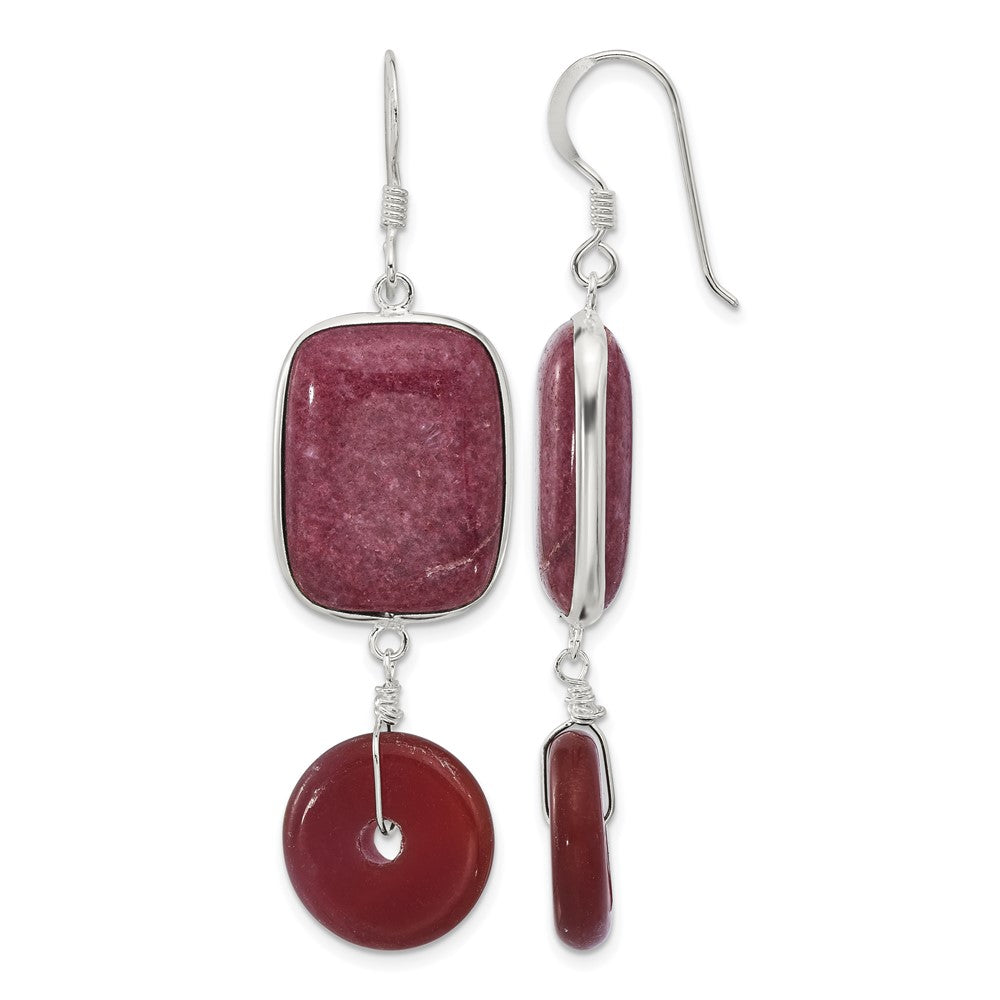 Sterling Silver Polished Carnelian and Red Jade Dangle Earrings