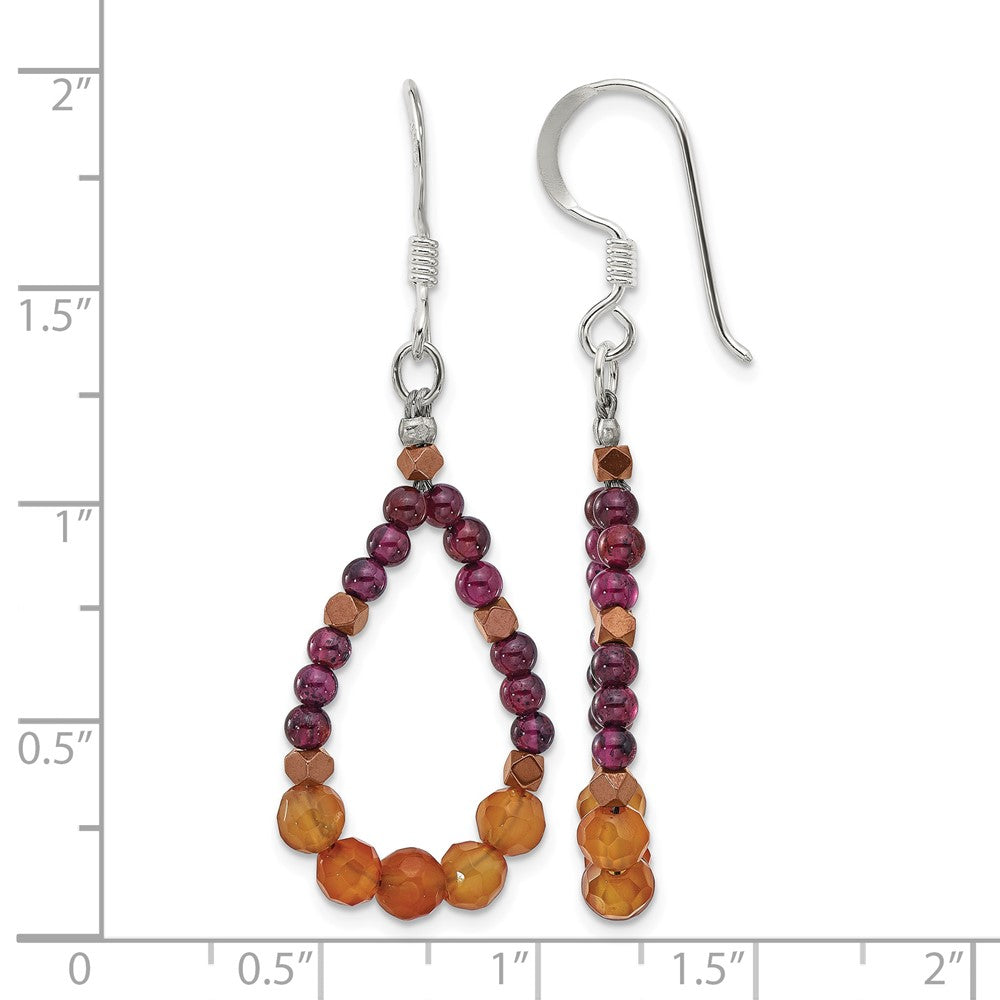 Sterling Silver Carnelian/Garnet/Hematite Teardrop Dangle Earrings