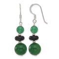 Sterling Silver Polished Black Agate & Green Quartz Beads Dangle Earrings