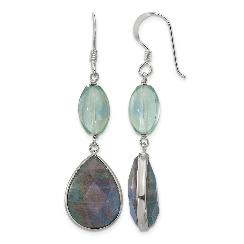 Sterling Silver Polished Fluorite & Labradorite Teardrop Dangle Earrings