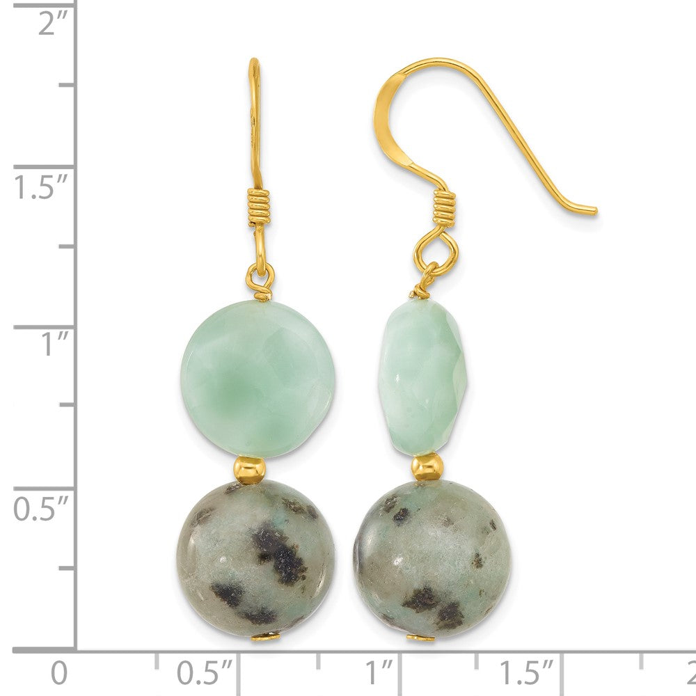 Sterling Silver Gold-plated Polished Amazonite/Kiwi Jasper Dangle Earrings