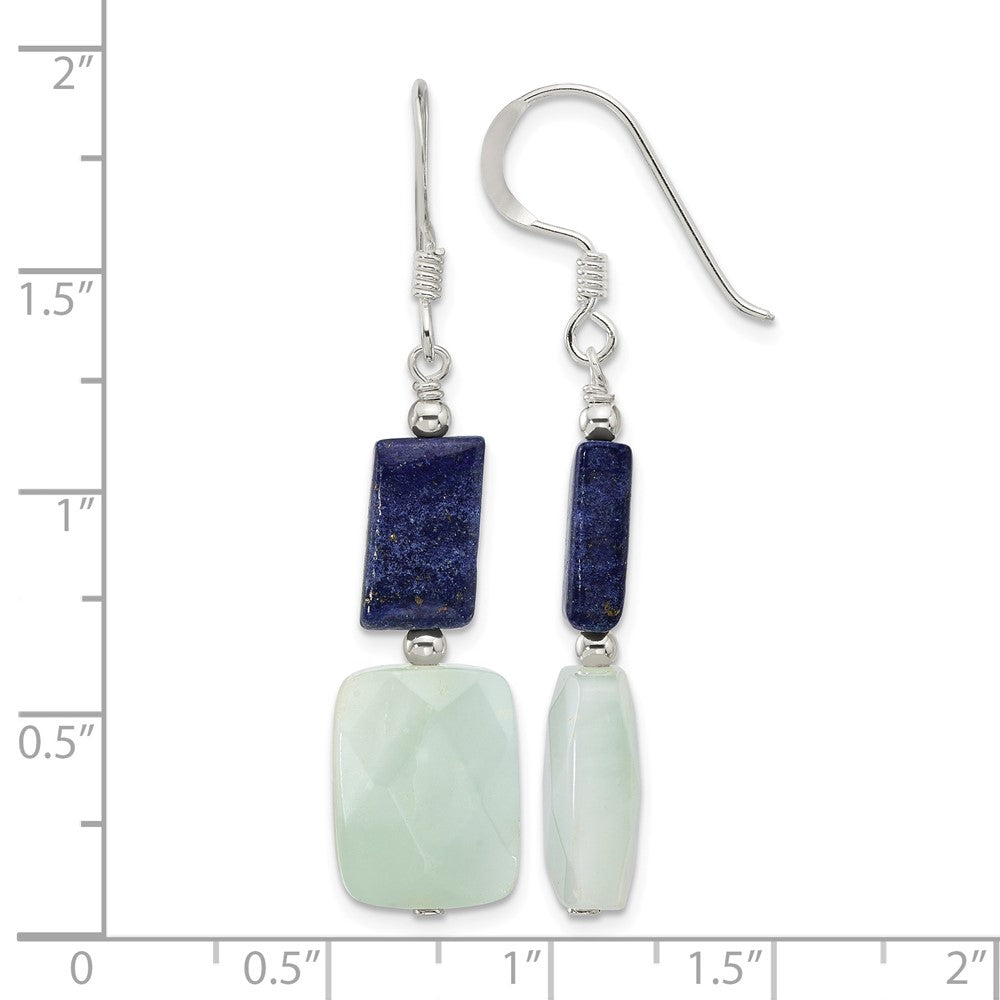 Sterling Silver Polished Rectangular Amazonite & Lapis Dangle Earrings