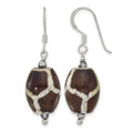 Sterling Silver Polished Patterned Black Agate & Crystal Dangle Earrings