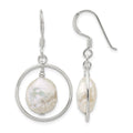 Sterling Silver Polished FWC Coin Pearl Circle Dangle Earrings