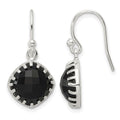 Sterling Silver Polished Checkerboard Onyx Cushion Dangle Earrings