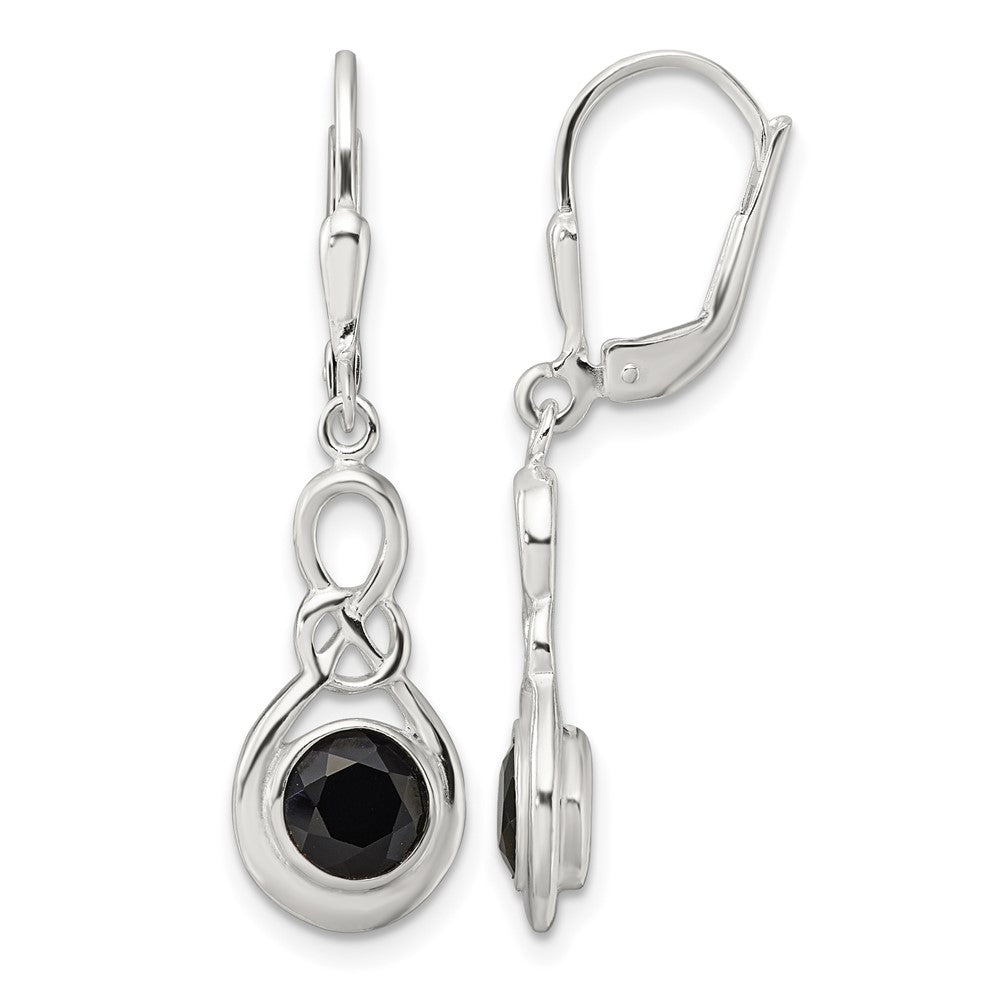 Sterling Silver Polished Onyx Knot Leverback Dangle Earrings