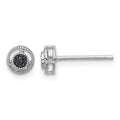 Sterling Silver RH-plated Polished/Beaded Black Spinel Circle Post Earrings
